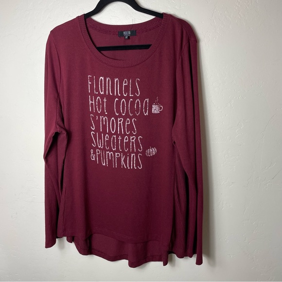 Modern Canvas Womens Graphic Knit Fall High Low Top Shirt Sz XXL Maroon - Picture 1 of 4
